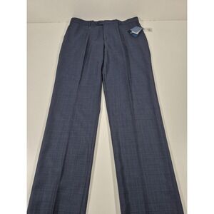 Leonardo Valenti Dress Pants Mens 40x36 Blue Wool Plaid Flat Front Classic NWT